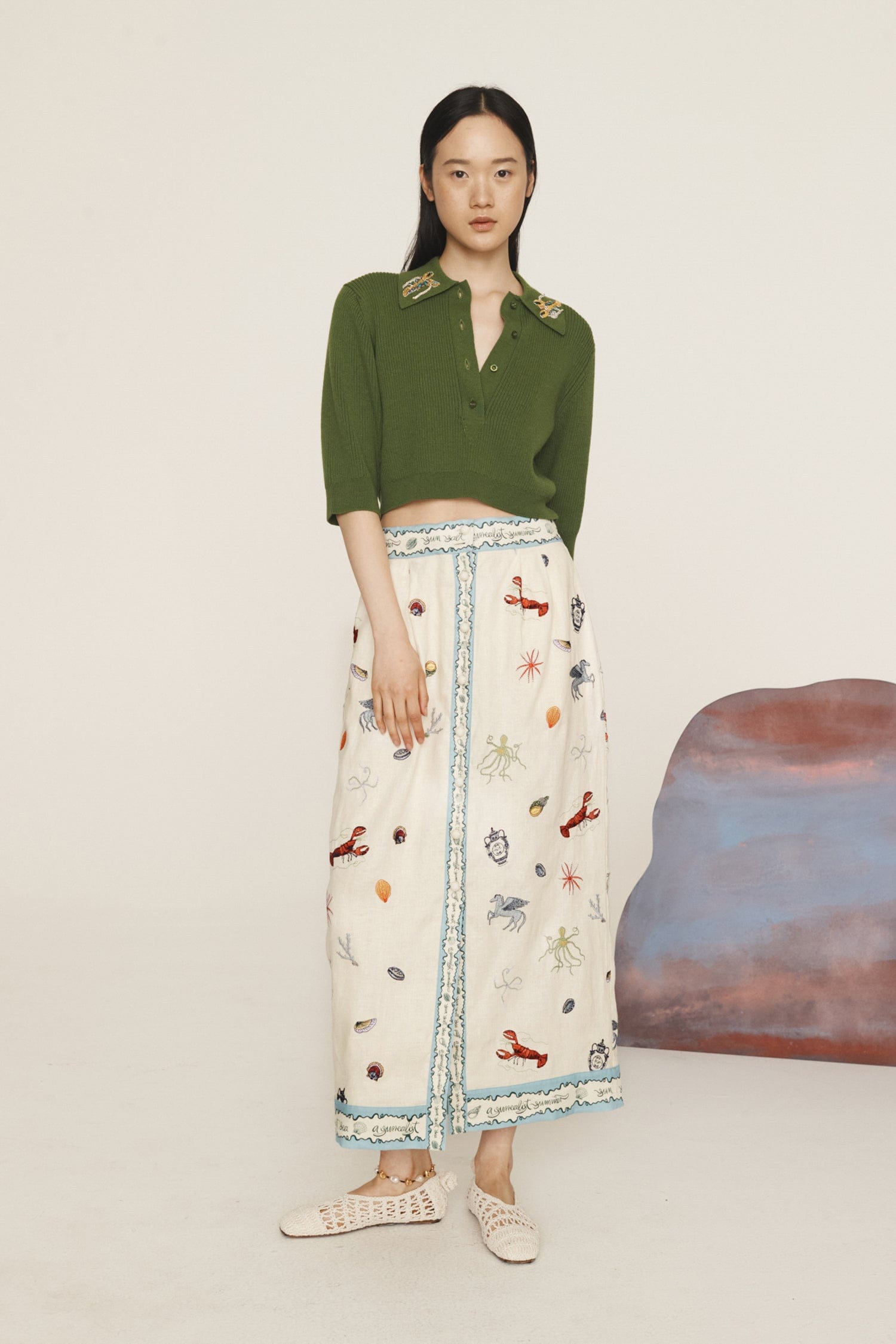 AMERI NORA FLOWER EMBROIDERY SKIRT